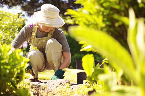 Gardener inspecting a garden before work